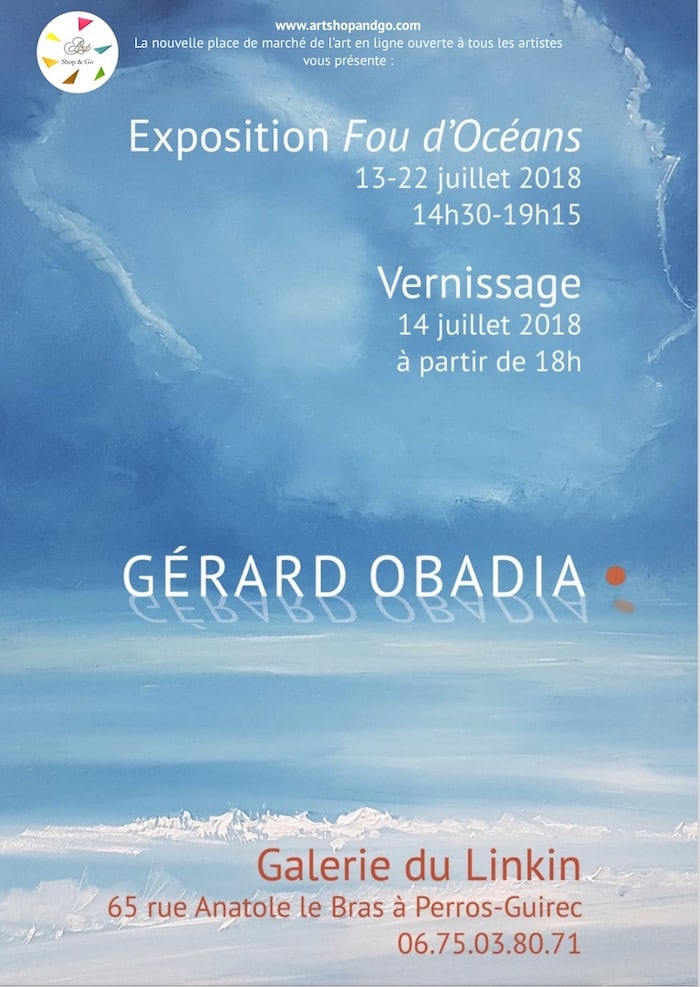 Affiche exposition Gérard Obadia : "Fous d'océans" à la galerie du Linkin à Perros-Guirec du 13 au 22 juillet 2018
